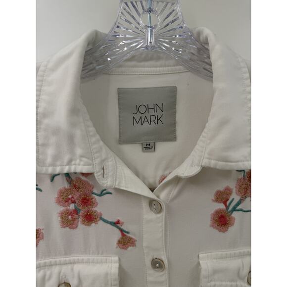John Mark Women's Off White Floral Embroidered Shirt Dress Medium Country Chic - Picture 3 of 13